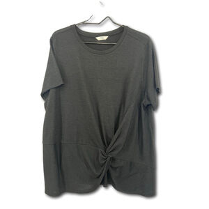 Time and Tru Women's Knot Front Top Short Sleeve Black - No Size Tag, Likely XL